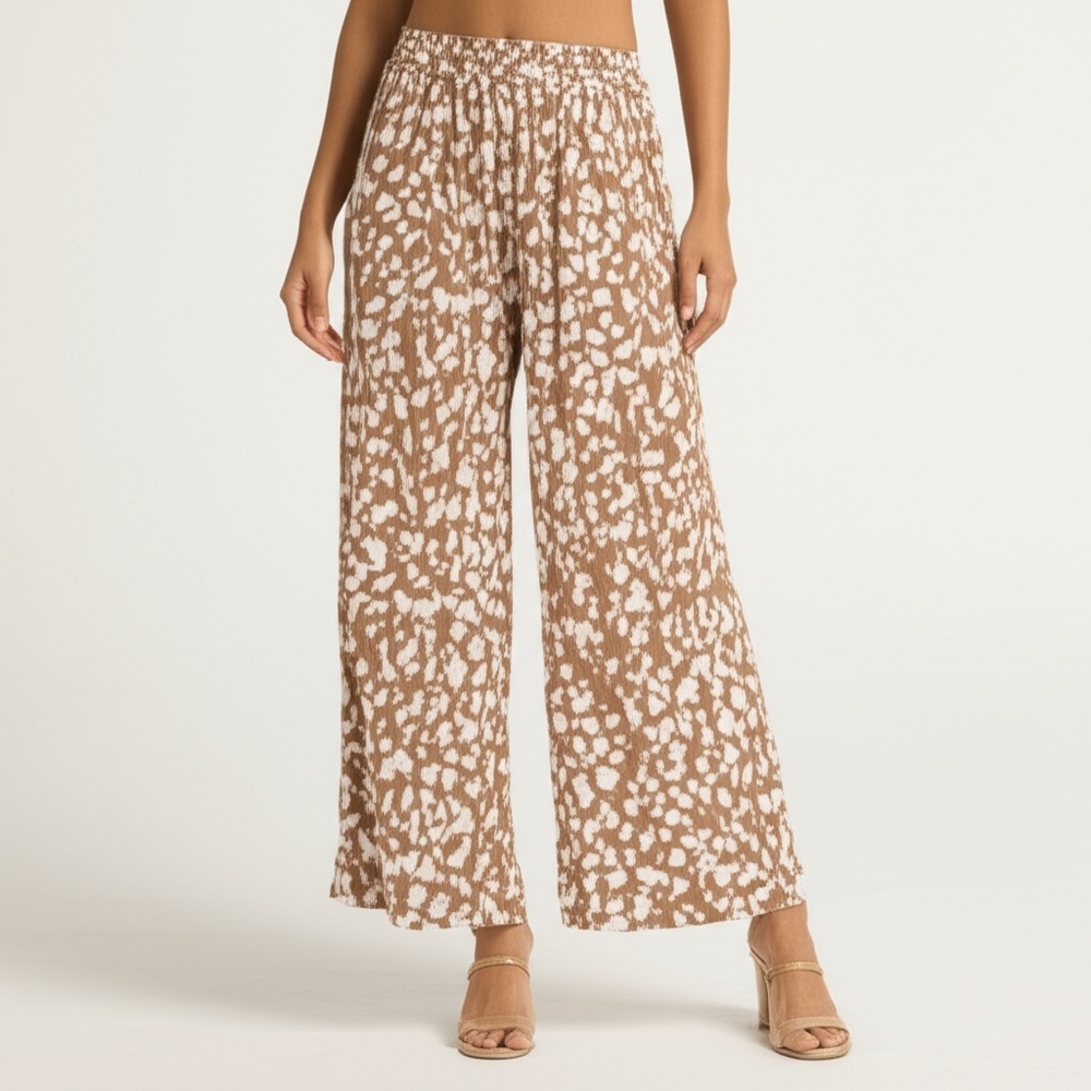 Palazzo Pants Womens Size XL Speckled Wide Leg Elastic Waist Casual Boho